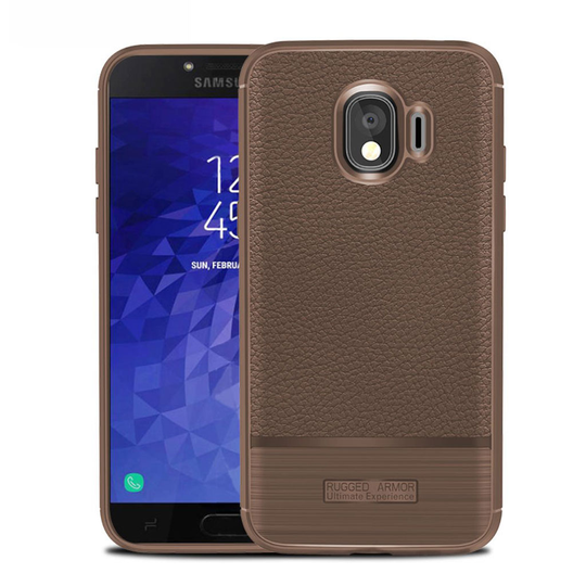 Samsung Galaxy J4 (2018) litsi tuntuinen harjattu suojakotelo - Kahvi