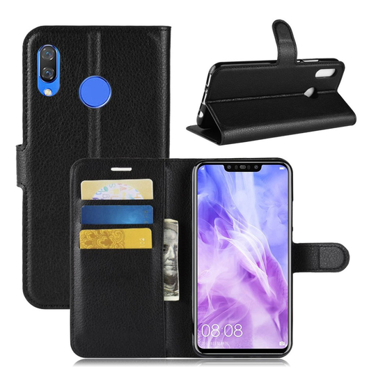 Huawei P Smart Plus liitsihedelmä jyvä rakenteinen synteetti nahkainen lompakko suojakotelo - Musta