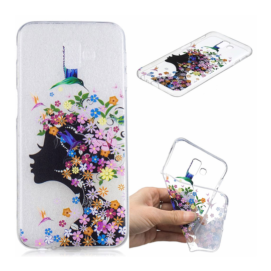 Samsung Galaxy J6 Plus (2018) joustava silikooni muovinen takasuoja kuori kuviolla - Kukkiva Tyttö