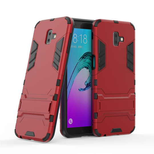 Samsung Galaxy J6 Plus (2018) iskukestävä takasuoja kuori jalkatuella - Punainen