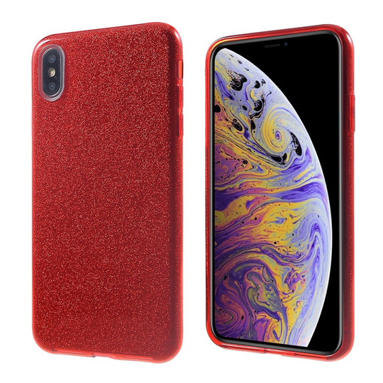 iPhone Xs Max silikooni muovinen vedenkestävä kimalteleva hybriidi suojakuori - Punainen