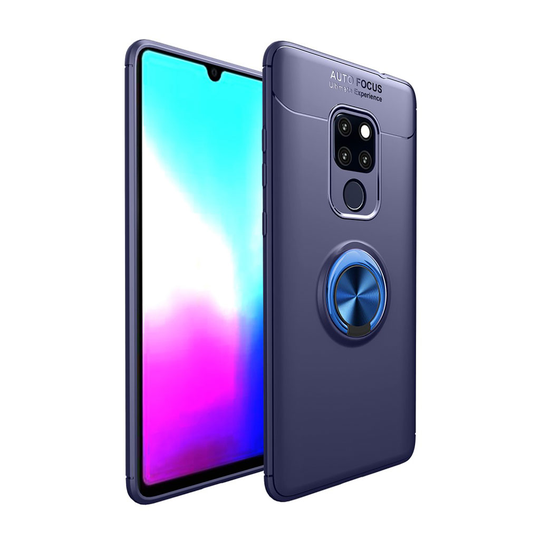 Huawei Mate 20 silikooni muovinen takasuoja kuori metalli magneetilla ja sormirenkaalla - Sininen