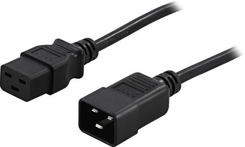 Maadoitettu Laite-/jatkokaapeli, Suora IEC 60320 C19 - Suora IEC 60320 C20, Max 250V/16A, 0,5m, Must