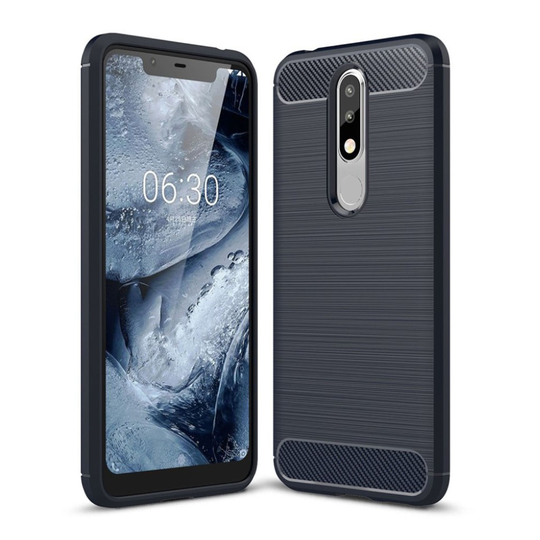 Nokia 5.1 Plus Hiilikuitu Harjattu Muovinen Takasuoja Kuori - Tumman Sininen