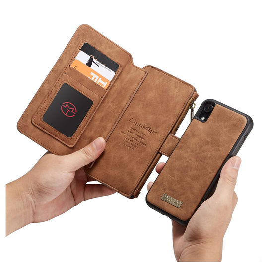 iPhone Xr CASEME 2in1 irrotettava lompakko suojakotelo useilla kortti paikalla - Ruskea