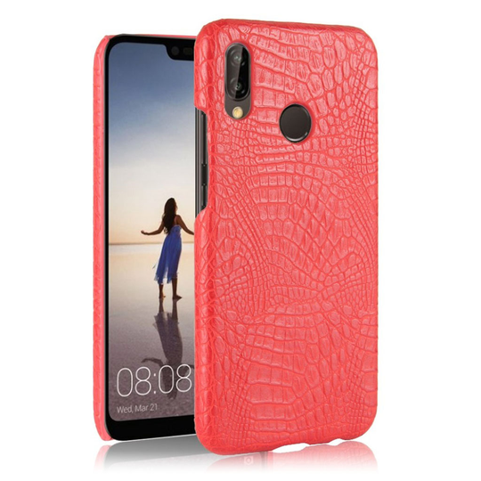 Huawei P20 Lite Krokotiili Ihon Rakenteinen Synteetti Nahkainen Kova Muovi Takasuoja Kuori - Punainen