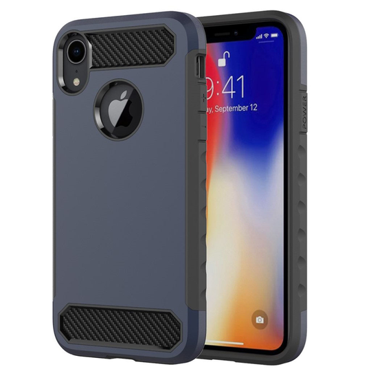 iPhone 9 Plus Hiilikuitu Harjattu Pintainen hybriidi Muovinen Takasuoja Kuori - Tumman Sininen