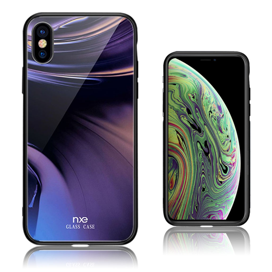 iPhone XS NXE Kuviollinen hybriidi takasuoja kuori lasista ja silikooni muovista - Tyyli D