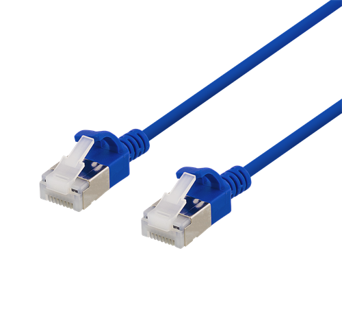 U/FTP Cat6a -laitekaapeli, Ohut, Läpimitta 3,8 Mm, 1 M, 500 MHz, LSZH, Sininen