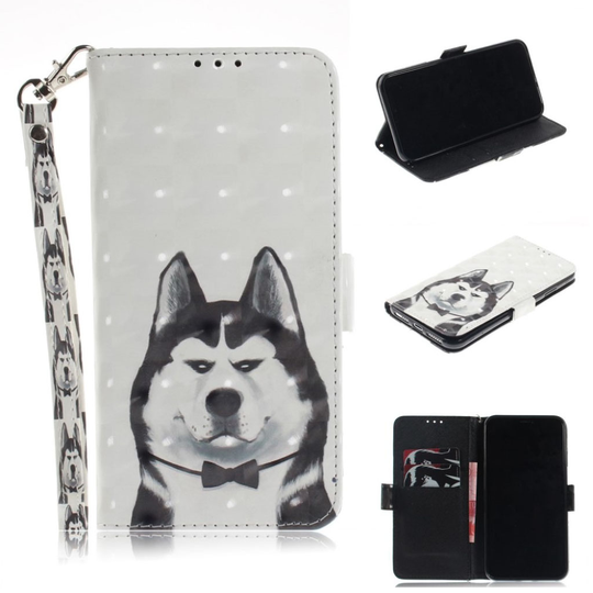 iPhone 9 Plus Kimalteleva Kuviollinen Synteetti Nahkainen Lompakko Suojakotelo - Husky Koira