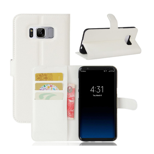 Samsung Galaxy S8+ Litsi Pintainen Nahkakotelo Korttitaskuilla - Punainen