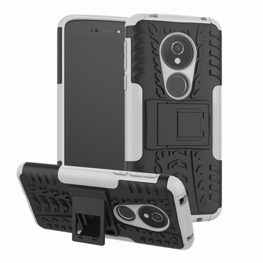 Motorola Moto E5 / G6 Play Anti-Slip PC Silikooni Takasuojakuori jalkatuella - Valkoinen