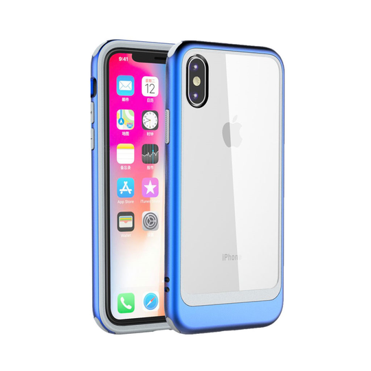 iPhone Xs Max transparentti hybriidi muovinen takasuoja kuori - Sininen