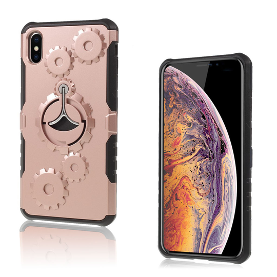 iPhone 9 Plus Hammaspyörä Kuviollinen Hybriidi Muovinen Takasuoja Kuori Jalkatuella - Ruusu Kulta