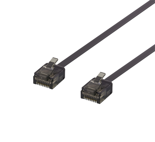 U/UTP Cat6a Patch Cable, Flat, 0.15m, 1mm Thick, Black