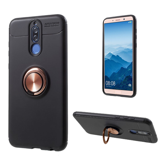 Huawei Mate 10 Lite Metallinen Sormirengas ja Magneetti Takasuoja Kuori - Musta/ Ruusu Kulta