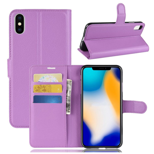 iPhone Xs Max Tyylikäs Synteetti Nahkainen Lompakko Suojakotelo - Violetti