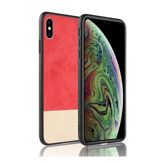 iPhone Xs Max naarmuhylkivä kaksisävyinen muovi ja synteetti nahka hybriidi suojakuori - Punainen