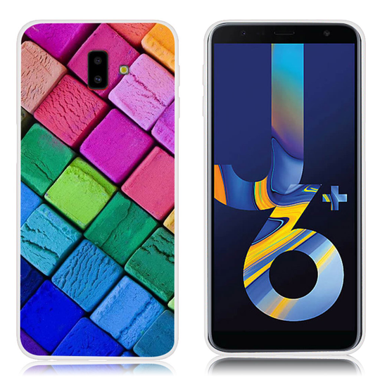 Samsung Galaxy J6 Plus (2018) kuviollinen joustava takasuoja kuori silikooni muovista - Värikkäät Neliöt