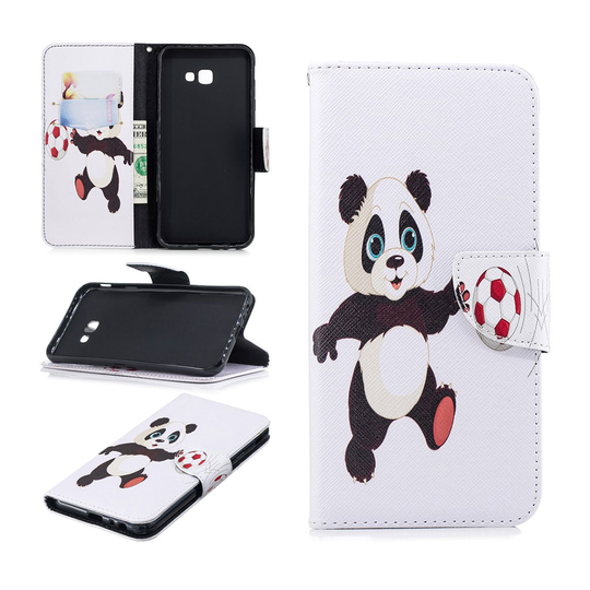 Samsung Galaxy J4 Plus (2018) kuviollinen synteetti nahkainen lompakko suojakotelo - Jalkapallo Panda