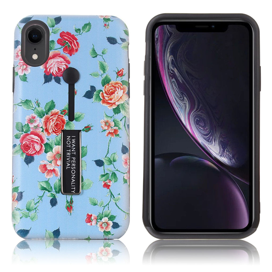 iPhone Xr Kukka kuvioitu kova muovinen takasuoja kuori jalkatuella - Raikkaat Kukat