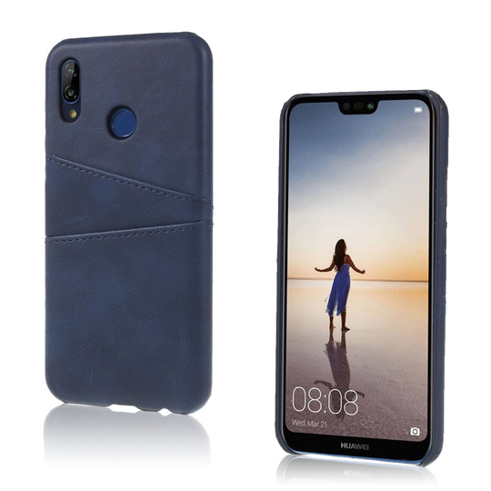 Huawei P20 Lite PU Nahkainen Muovi Takasuoja Kuori Kortti Paikoilla - Tumman Sininen