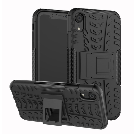 iPhone 9 Renkaan Rakenne Pintainen Hybriidi Muovi Takasuoja Kuori Jalkatuella - Musta