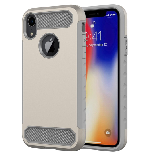 iPhone 9 Plus Hiilikuitu Harjattu Pintainen hybriidi Muovinen Takasuoja Kuori - Kulta