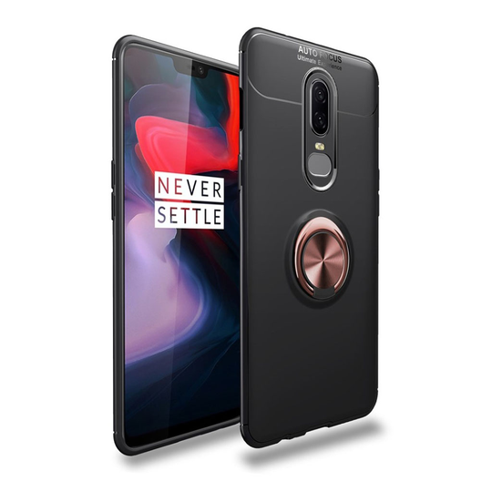 OnePlus 6 Kova TPU Takasuoja Kuori Pyärivällä Mobiilirenkaalla ja Magneetilla - Musta/ Ruusu Kulta