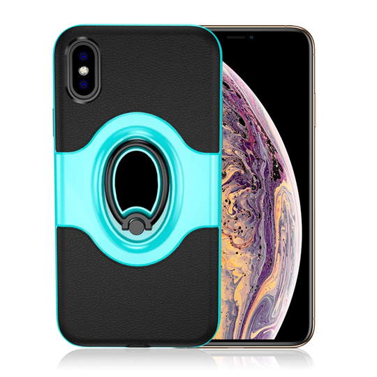 iPhone 9 Plus Hybriidi Muovi Yhdistelmä Takasuoja Kuori Sormirenkaalla - Cyaani