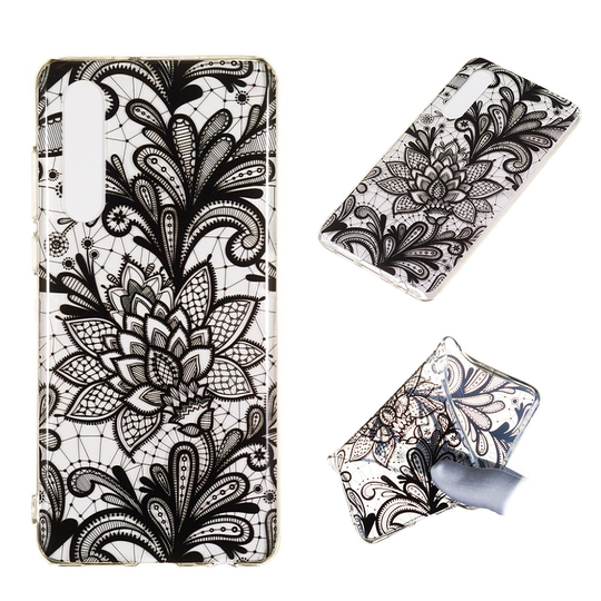 Huawei P30 printti kuosi suojakotelo - Musta Kukka