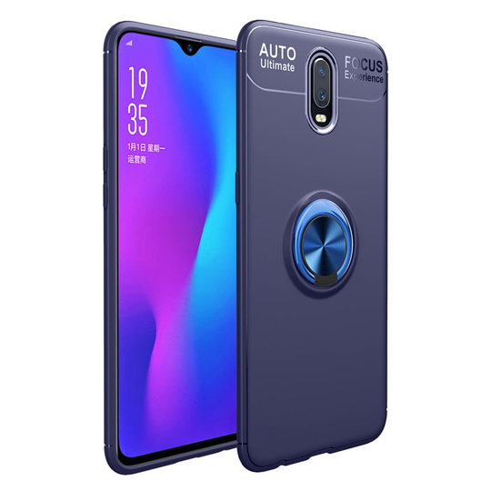 OnePlus 6T silikooni muovinen takasuoja kuori sormirenkaalla ja magneetilla - Sininen
