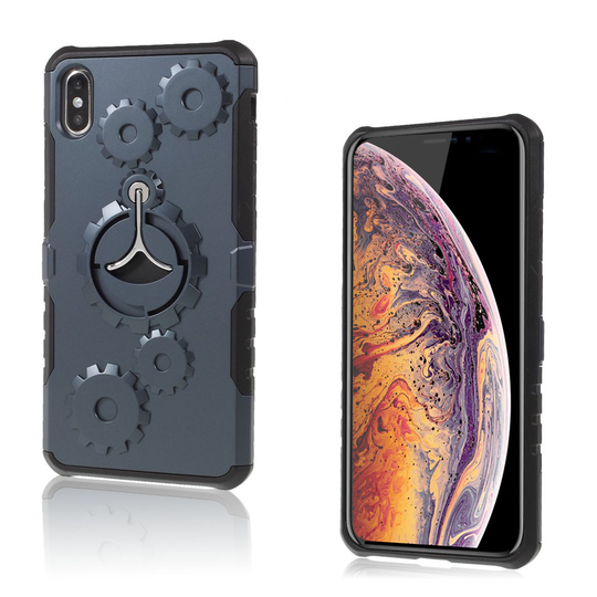 iPhone 9 Plus Hammaspyörä Kuviollinen Hybriidi Muovinen Takasuoja Kuori Jalkatuella - Tumman Sininen
