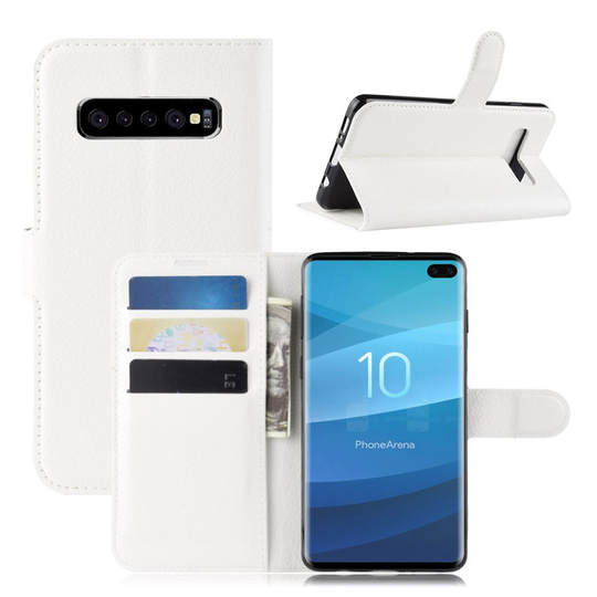 Samsung Galaxy S10 Plus litsi nahkainen flip Suojakotelo - Valkoinen