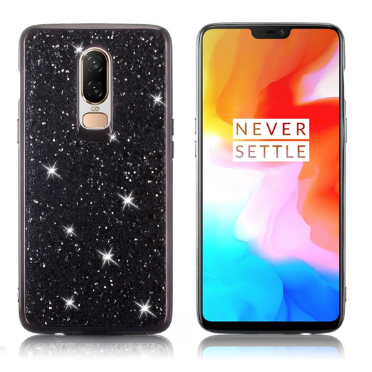 OnePlus 6 Kimalteleva Geeli Muovinen Pehmeä Takasuoja Kuori - Musta
