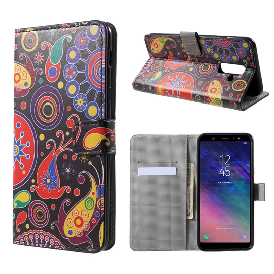 Samsung Galaxy A6 Plus Kuviollinen Nahka Lompakko Suojakotelo - Abstrakti Kuvio