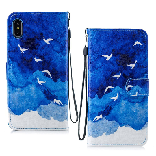 iPhone Xs Max Synteetti nahkainen kuviollinen taivutettava lompakko suojakotelo - Linnut