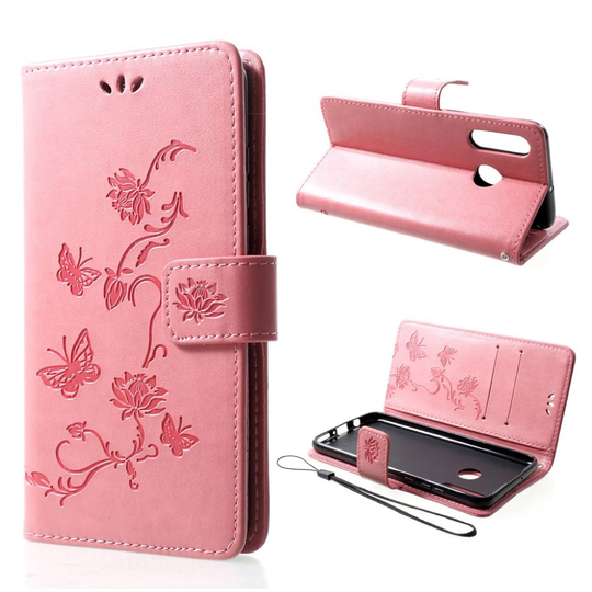 Huawei P30 Lite painettu Perhonen Kukka nahkainen flip suojakotelo - Pinkki