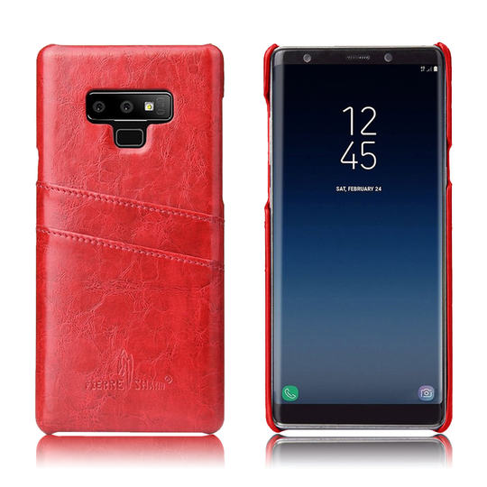 Samsung Galaxy Note9 FIERRE SHANN Öljyvahattu Synteetti Nahkainen Takasuoja Kuori Korttipaikoilla - Punainen