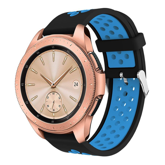 Samsung Galaxy Watch (42mm) Ontto kaksisävyinen silikooni muovinen kellon vaihto ranneke - Musta/ Taivas Sininen