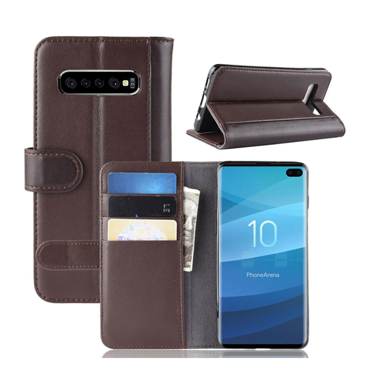 Samsung Galaxy S10 Plus aito haljasnahkainen Suojakotelo - Kahvi