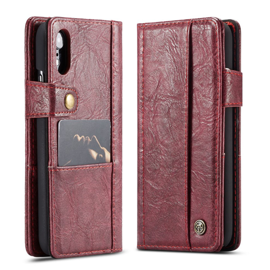 iPhone Xr CASEME vintage tyylinen synteetti nahkainen lompakko suojakotelo - Punainen