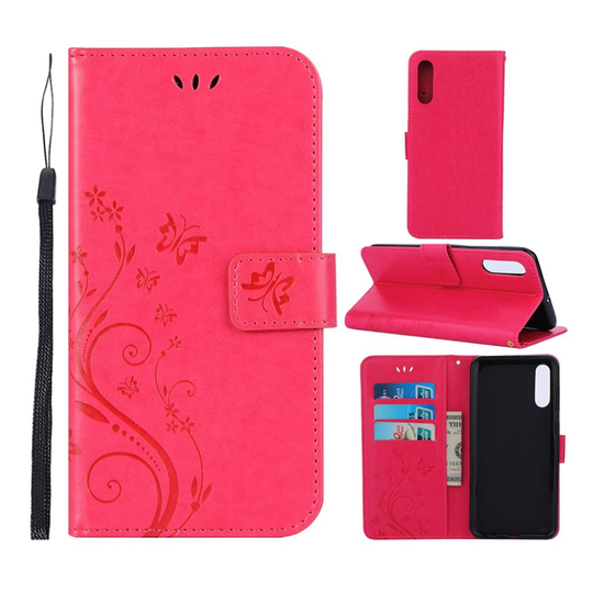 Samsung Galaxy A50 imprint butterfly flower leather case - Rose