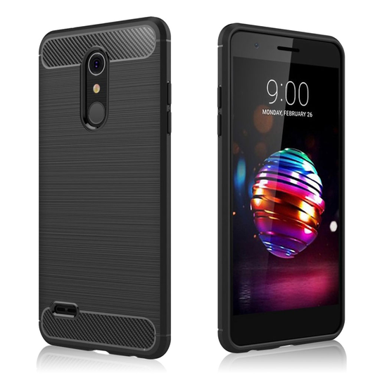 LG K10 (2018) Hiilikuitu Harjattu TPU Muovi Takasuoja Kuori - Musta