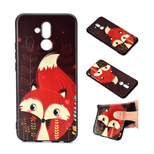 Huawei Mate 20 Lite 3D silikooni muovinen kohokuviollinen pehmeä takasuoja kuori - Kettu