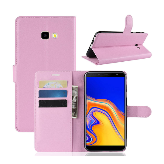 Samsung Galaxy J4 Plus (2018) liitsihedelmä jyvä rakenne synteetti nahkainen lompakko suojakotelo - Pinkki