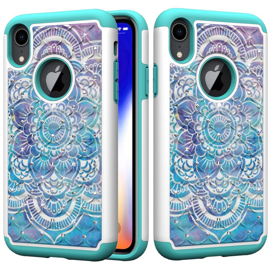 iPhone Xr Kuviollinen tekojalokivi koristeltu hybriidi muovinen takasuoja kuori - Mandala