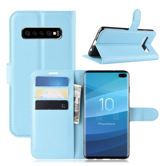 Samsung Galaxy S10 Plus litsi nahkainen flip Suojakotelo - Vaaleansininen