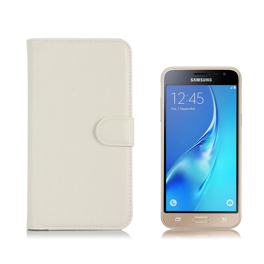 Samsung Galaxy J3 / J3 (2016) Litsi Pintainen Nahkakotelo - Valkoinen