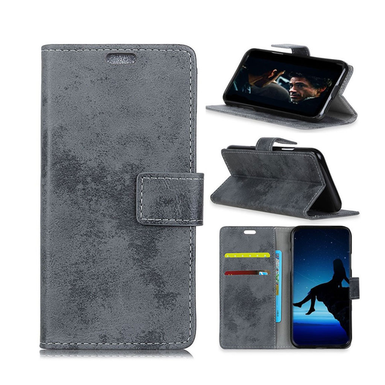 Samsung Galaxy S10 vintage tyylinen nahkainen flip Suojakotelo - Harmaa